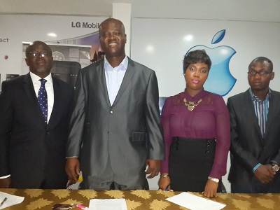 (L-r): Segun Ashaye, director, Wale Thomas, managing director, Ms. Funmi Somade, general mamanger, Online and Tobi Asehinde, Web consultant, all of Revive Technologies Limited during the Company's online retail mart flag off on Monday